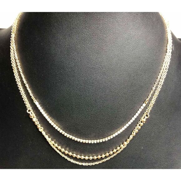 1448 Sugarfix gold tone 3 strand layer CZ  chain necklace 18"-20" long - Picture 1 of 1